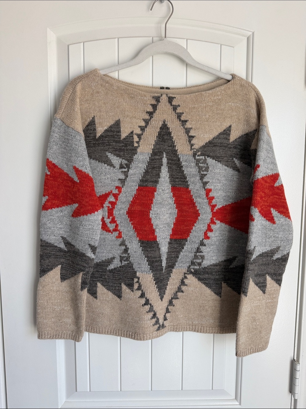 Lauren Ralph Lauren Neutral Beige and Gray Crew Neck Knit Sweater